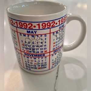 VTG 90s Year of 1992 Birth Year Calendar With 12 Months Printed Coffee Mug